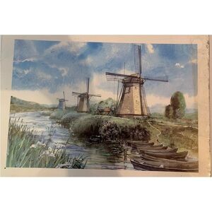 Holland Netherlands village windmill print Scenic Windmill‎ Landscape Art Print